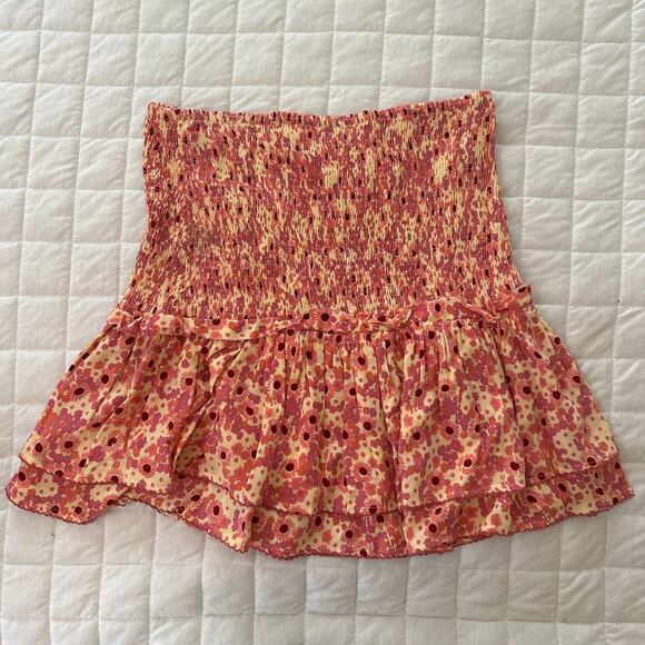 POUPETTE ST BARTH Womens Skirt Small Triny Yellow Gerbera Ditzy Floral Smocked - Picture 1 of 12
